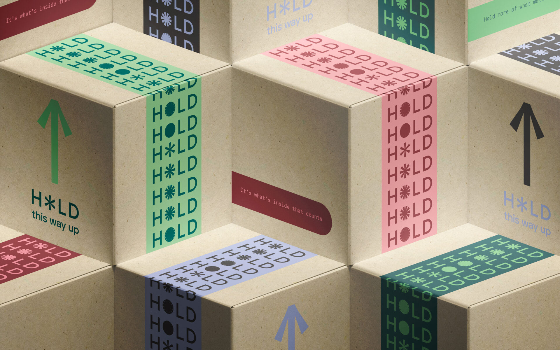 Self Storage modern branding development featuring branded kraft boxes isometric stack by 3Stories Interior and brand