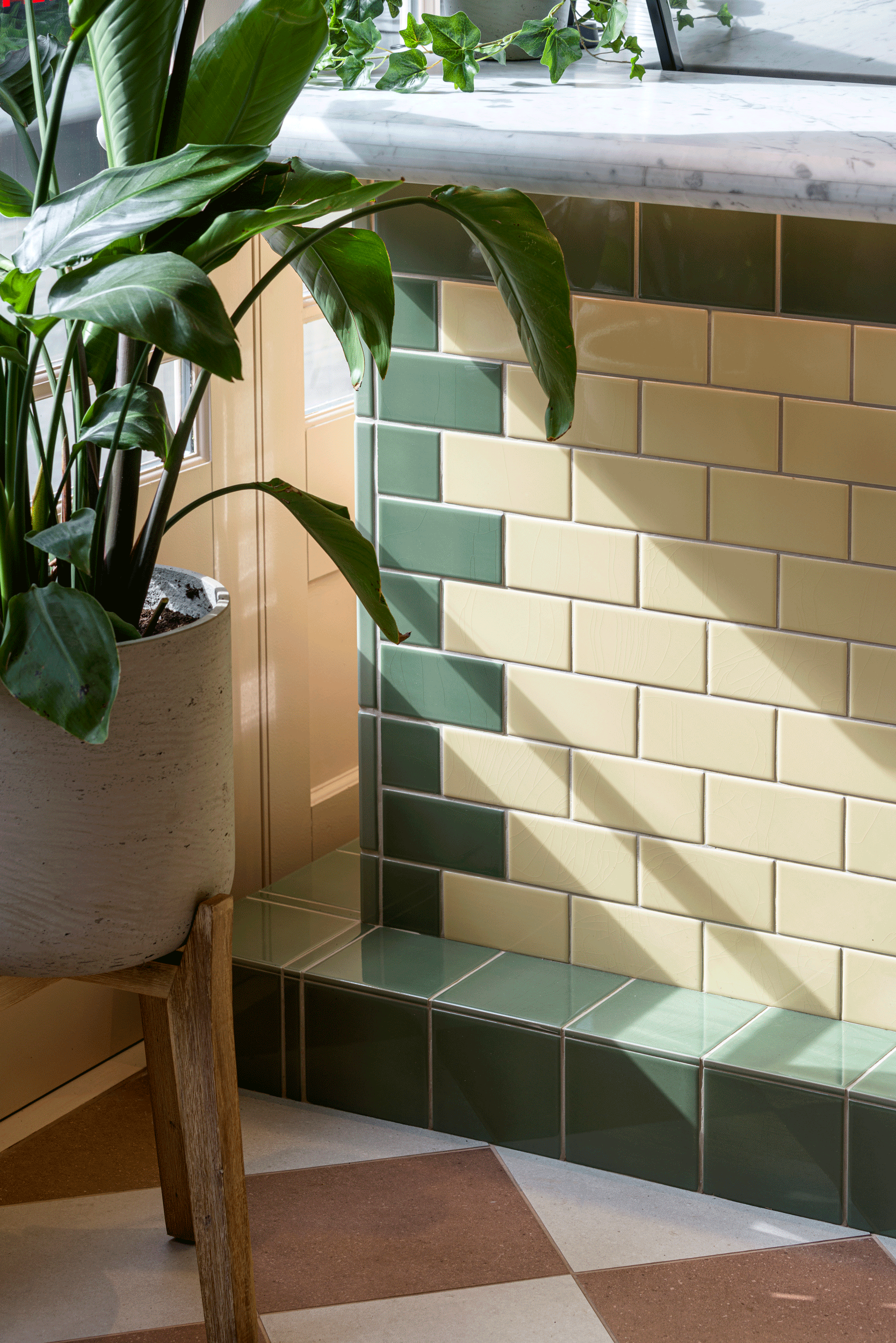 victorian tiles bar detail and plant