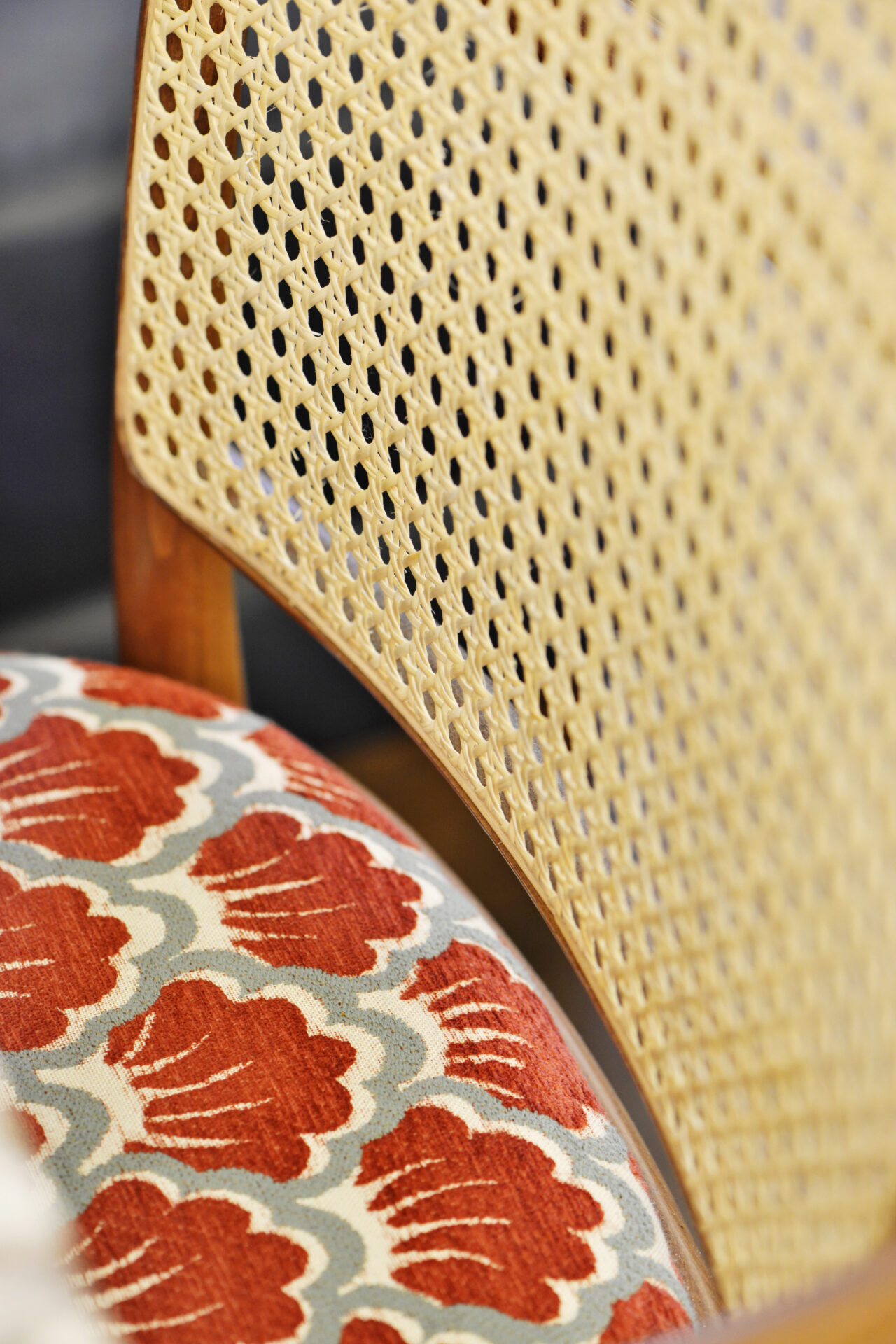 Upholstered pattern chair detail inLe Petit BeefBar Restaurant Edinburgh inside Hotel Intercontinental the George